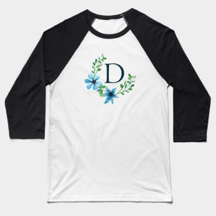 Floral Monogram D Pretty Blue Flowers Baseball T-Shirt